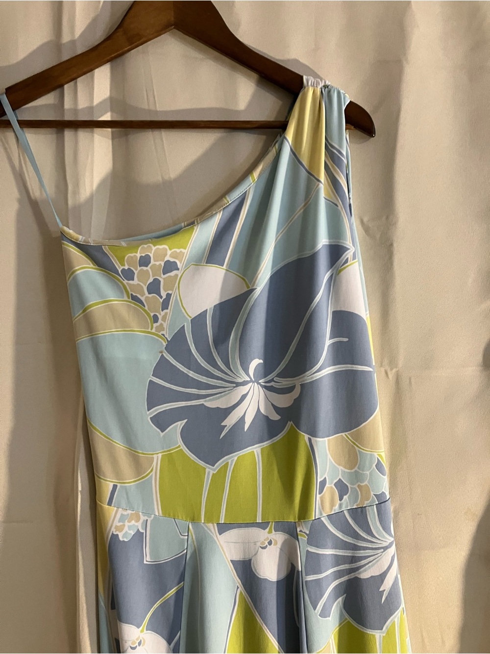 Tori Richard Blue, Lime & White One-Shoulder Floral Dress - Picture 2 of 7